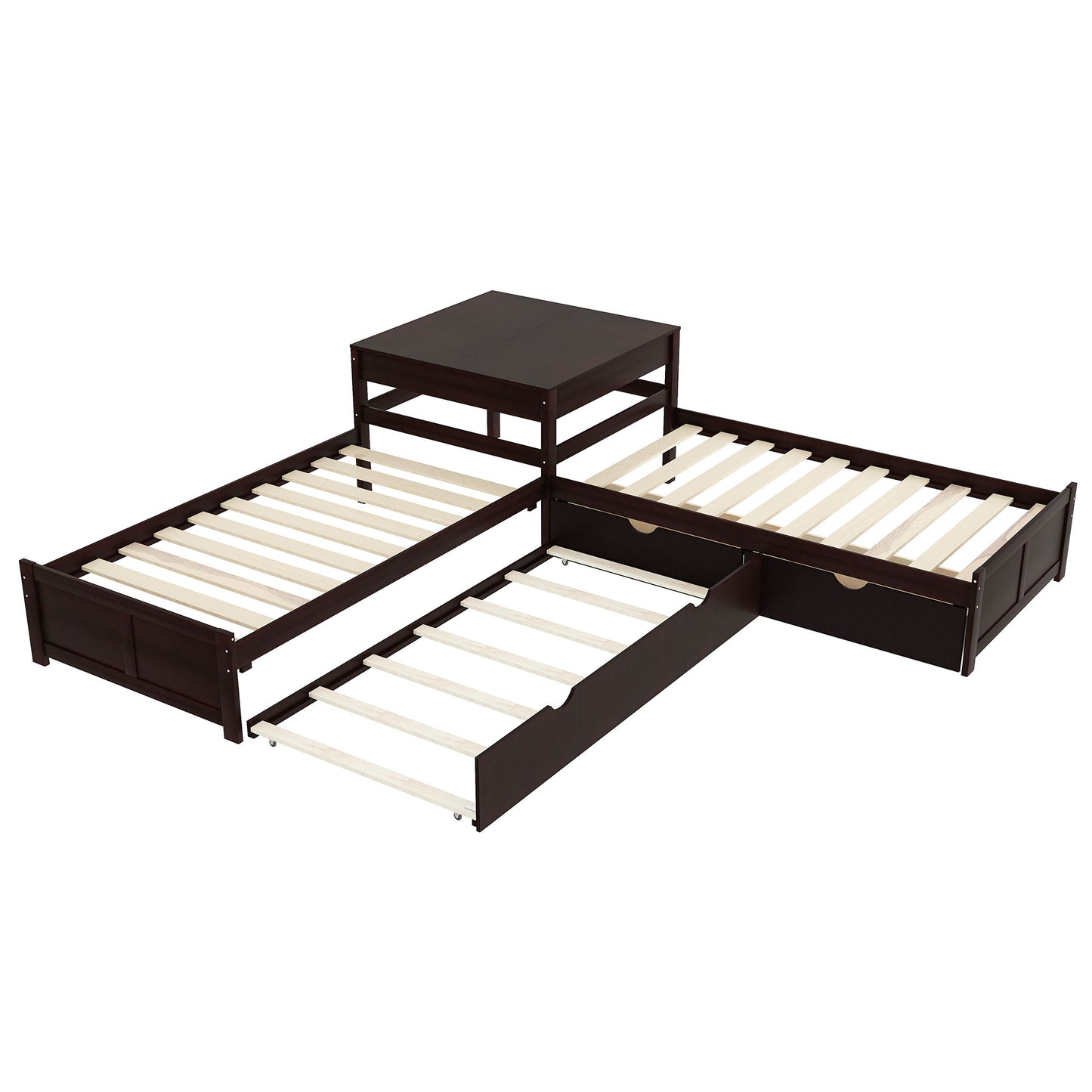 L-shaped Platform Bed with Trundle and Drawers Linked with built-in Desk,Twin,Espresso(Old SKU:SM000916AAP) image 8