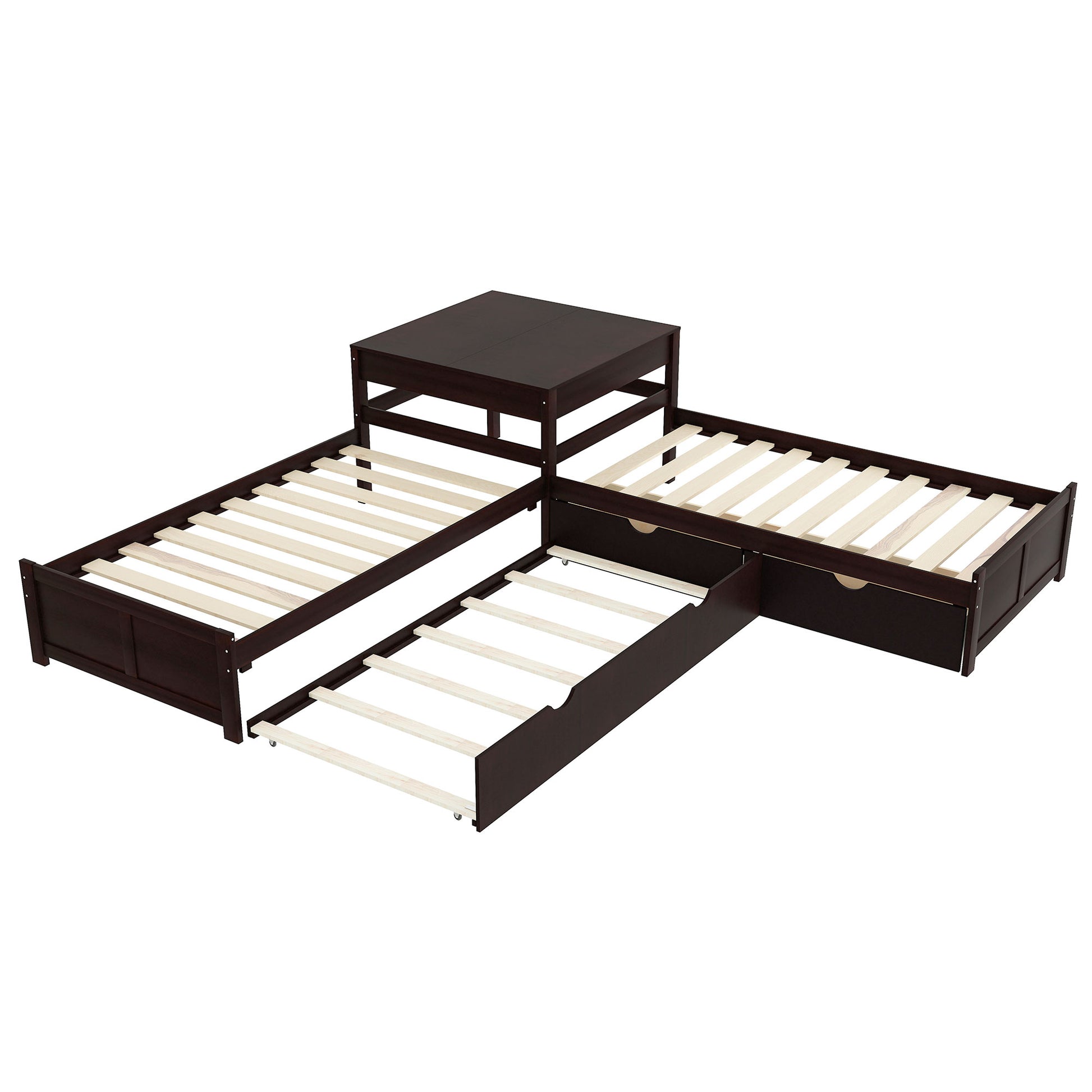 L-shaped Platform Bed with Trundle and Drawers Linked with built-in Desk,Twin,Espresso(Old SKU:SM000916AAP) image 8