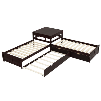 L-shaped Platform Bed with Trundle and Drawers Linked with built-in Desk,Twin,Espresso(Old SKU:SM000916AAP) image 8