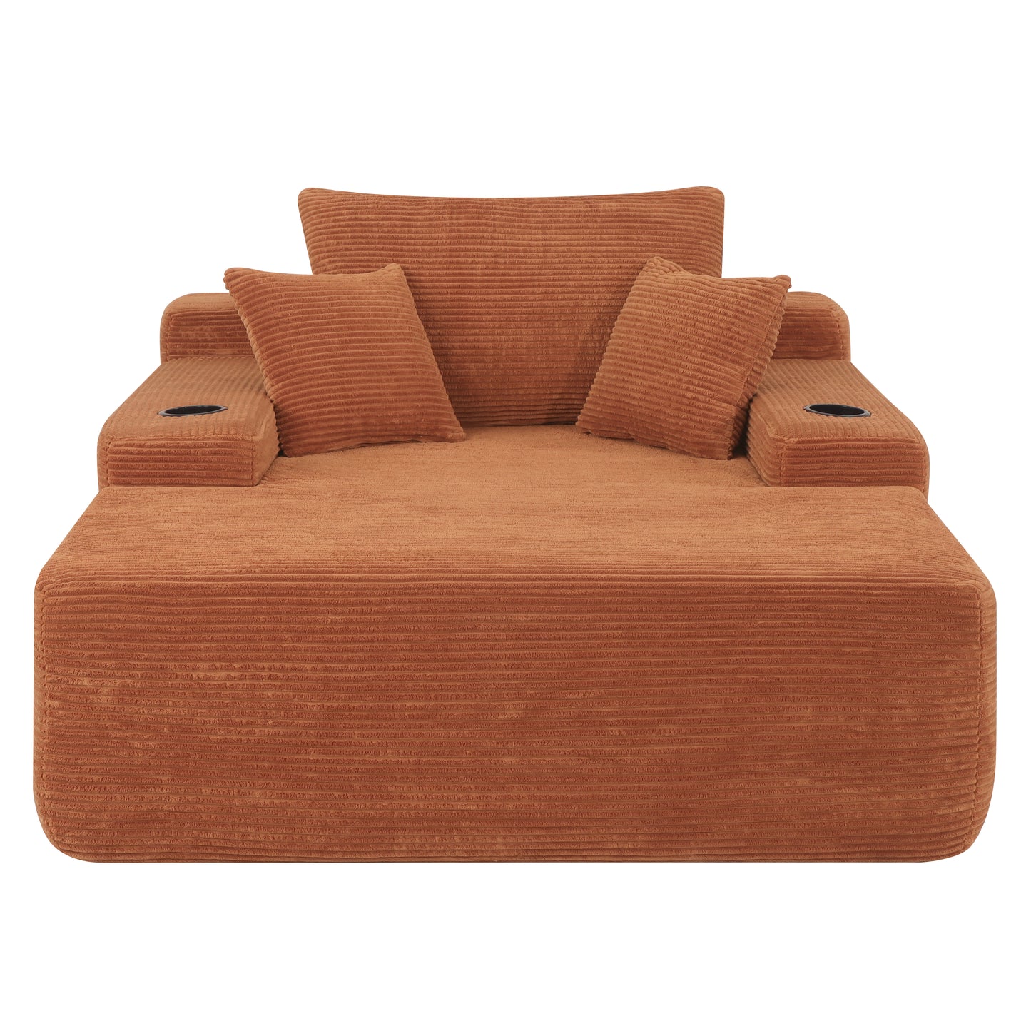 NEW Convertible Chaise Lounge Chair Corduroy with Wide Armrest & Throw Pillows, Cozy Boneless Sleeper Sofa Bed Armchair, with cup holder,for Living Room, Bedroom, No Assembly Required,Orange image 11
