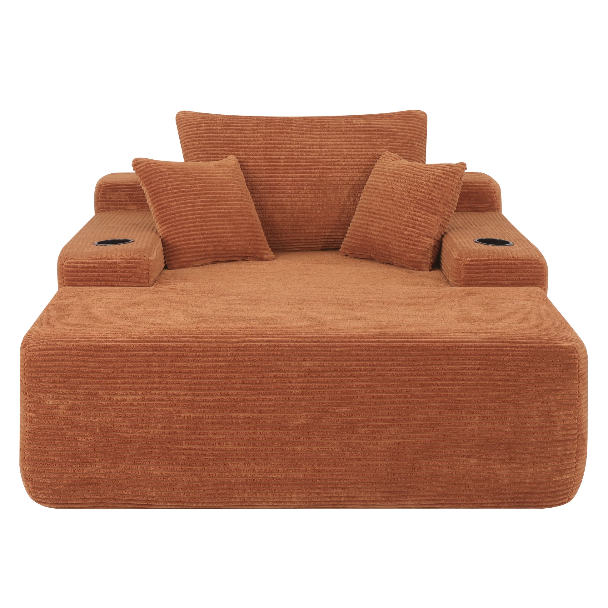 NEW Convertible Chaise Lounge Chair Corduroy with Wide Armrest & Throw Pillows, Cozy Boneless Sleeper Sofa Bed Armchair, with cup holder,for Living Room, Bedroom, No Assembly Required,Orange image 11