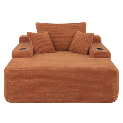 NEW Convertible Chaise Lounge Chair Corduroy with Wide Armrest & Throw Pillows, Cozy Boneless Sleeper Sofa Bed Armchair, with cup holder,for Living Room, Bedroom, No Assembly Required,Orange image 11