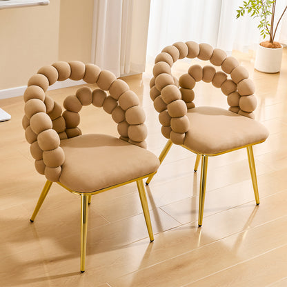 Set of 2 Modern Velvet Dining Chair with Bubble Back, Accent Chair with Gold Metal Legs, Upholstered Vanity Chair for Dining Room, Living Room, Bedroom, Brown & Gold image 3