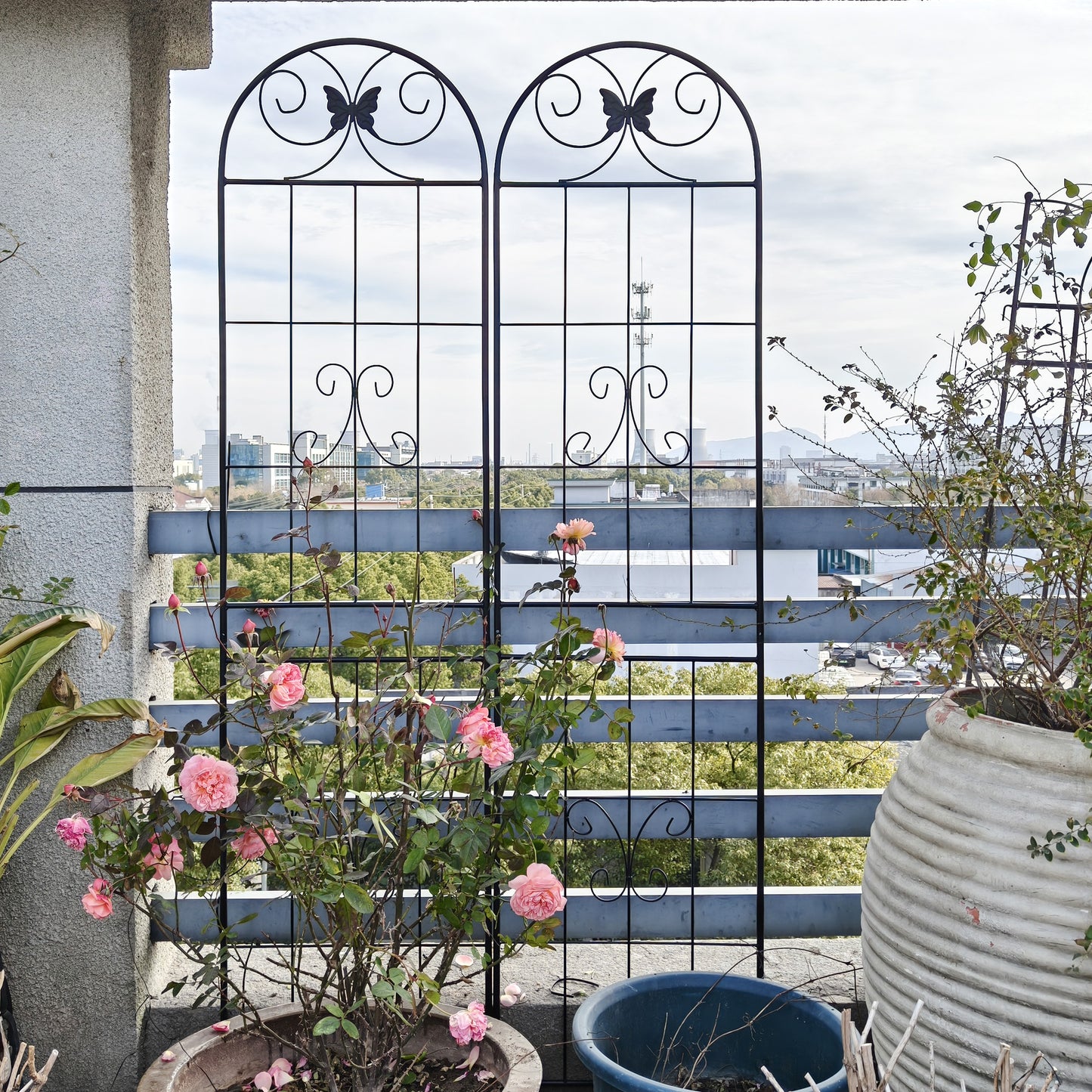 2 Pack Metal Garden Trellis 86.7" x 19.7" Rustproof Trellis for Climbing Plants Outdoor Flower Support Black image 12