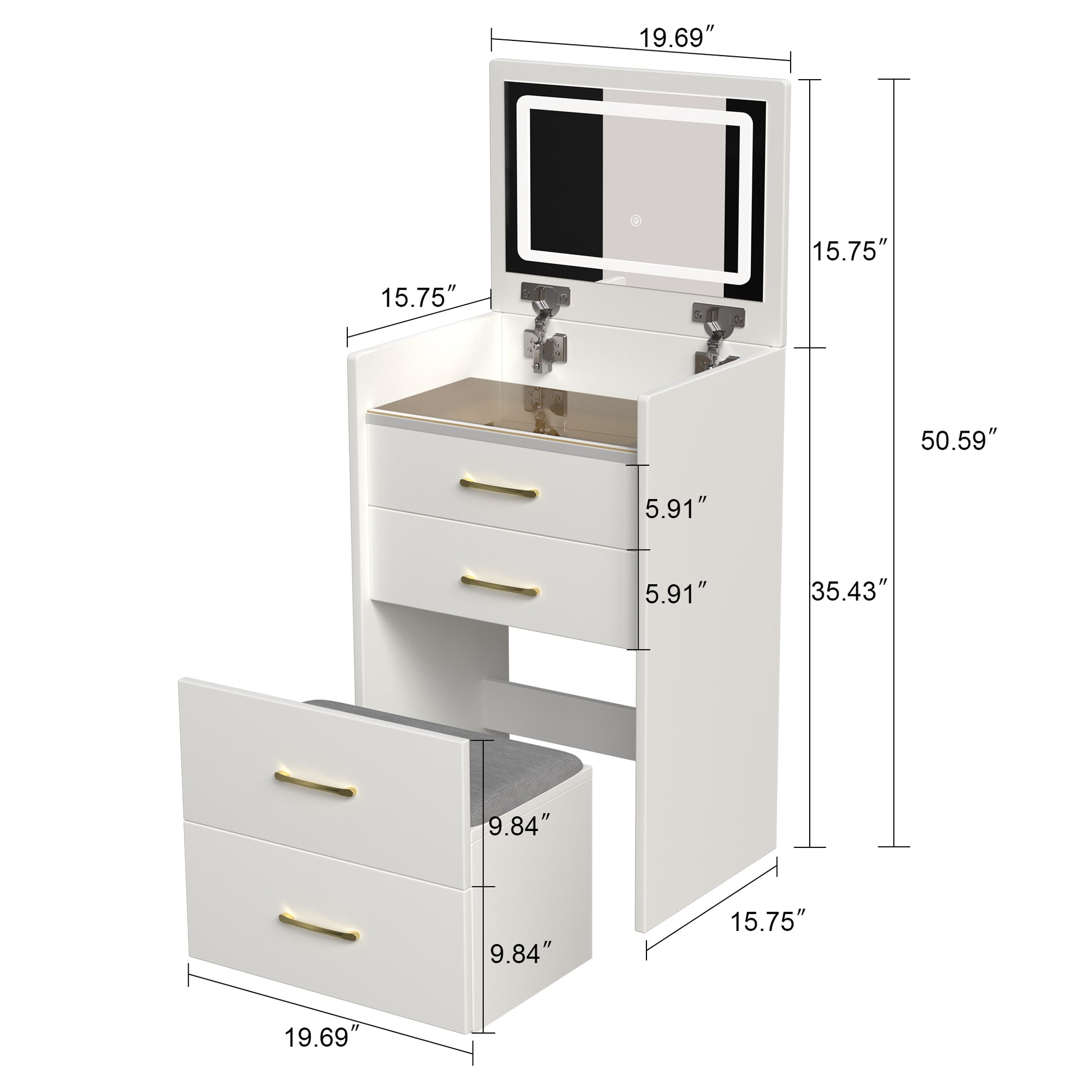 3 in 1 Vanity Desk with open Top Mirror,Small Make Up Vanity Set with Visible Glass Desktop,Compact Makeup Vanity with 3 Drawers,Dressing Table for Bedroom image 8