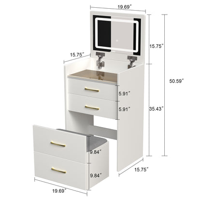 3 in 1 Vanity Desk with open Top Mirror,Small Make Up Vanity Set with Visible Glass Desktop,Compact Makeup Vanity with 3 Drawers,Dressing Table for Bedroom image 8