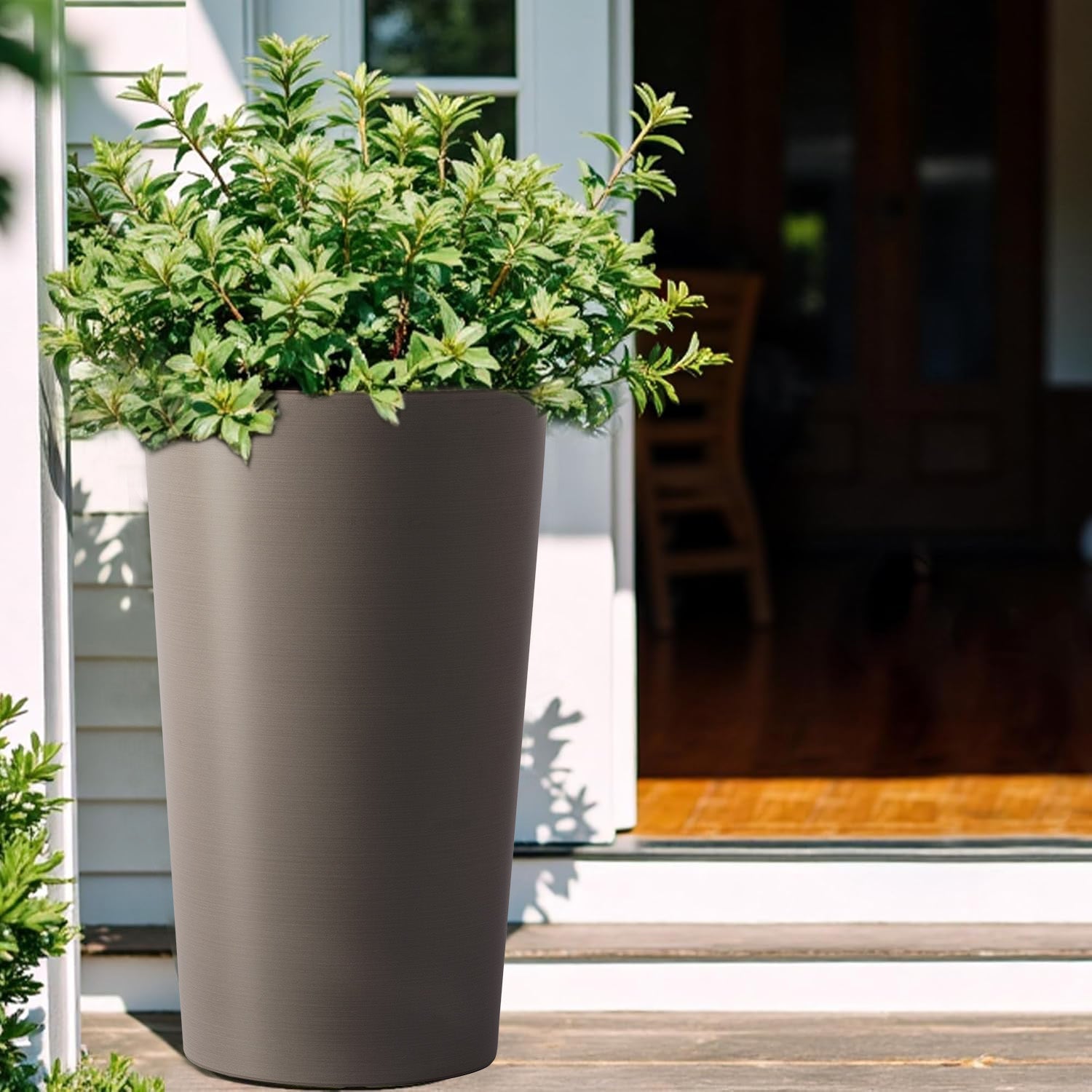 2 Pack Tall 21.7 in Planters for Outdoor Plants Modern Tall Square Planter Box Indoor Outdoor Porch Patio Flower Pot Modern Big Tapered Matte Tree Flower Pot for Garden, (Brown) image 10