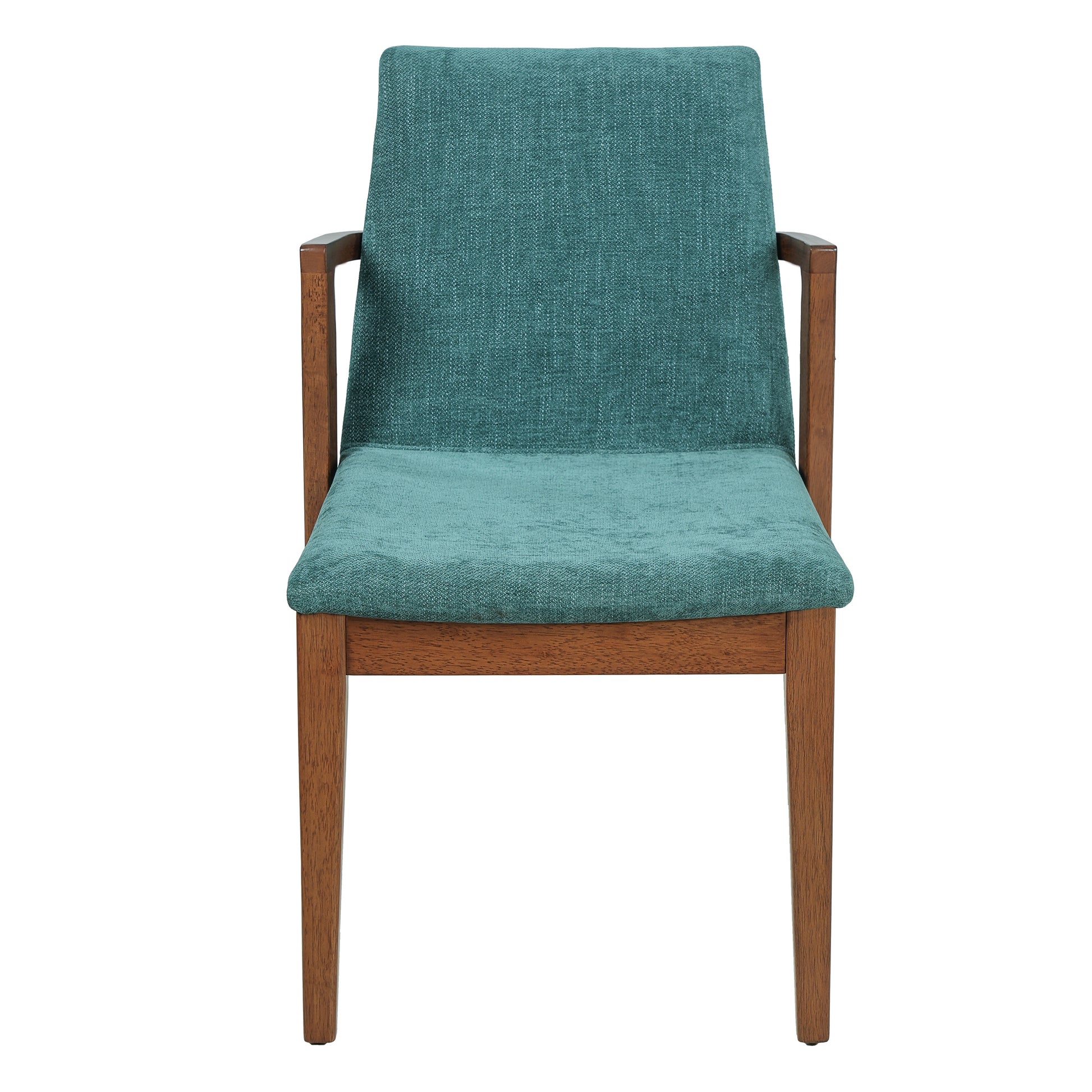 Mid-Century Modern Dining Chairs Set of 2 - Green Fabric Upholstered Armchairs with Walnut Color Rubber Wood Frame, 250lbs Capacity for Kitchen & Dining Room image 5