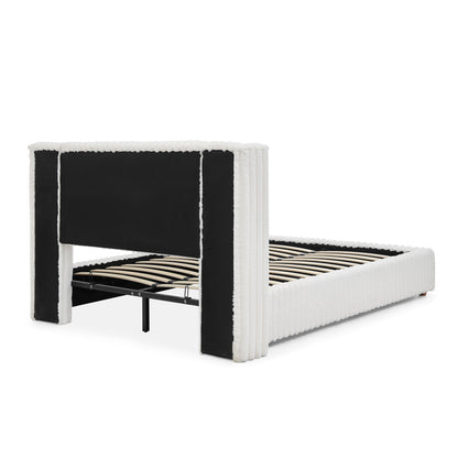 Queen Functional Vertical Striped Bed with Gas Lift Storage, Luxury Fluffy Rabbit Fur Fabric Up-holstered Double Bed image 12