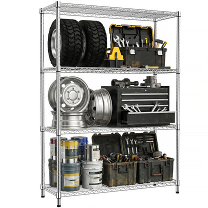 1400 Lbs 4-Shelf Storage Shelves,Wire Shelving Heavy Duty Metal Storage Shelving Unit Adjustable Garage Shelving Rack Pantry Kitchen (Chrome, 4 Tier,15.8" D x 45.3" W x 59.4" H) image 1