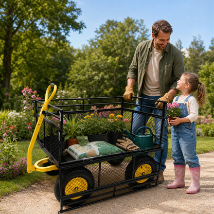 Steel Garden Cart, Heavy Duty 1400 lbs Capacity, with Removable Mesh Sides to Convert into Flatbed, Utility Metal Wagon with 2-in-1 Handle and 16 in Tires, Perfect for Garden, Farm, Yard image 11
