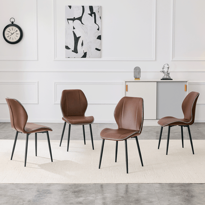 4-Pack Brown Coffee PU Leather Dining Chairs with Black Metal Legs - Front View