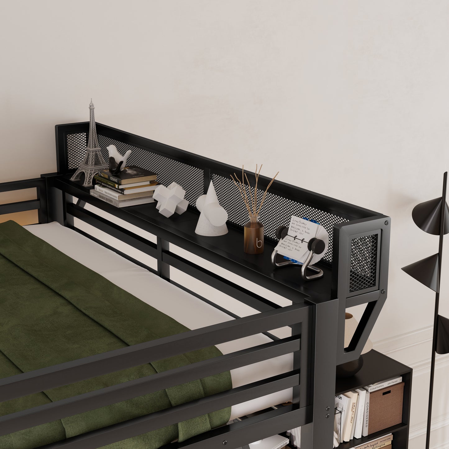 Queen Size Loft Bed with Foldable Desk and Charging Station,Metal Queen Loft Bed with Light Strip and Staircase Storage for Kids Teens Adults, Patent Products,Black(Expect Arrival Date 2026/4/10) image 7