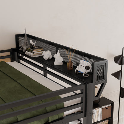 Queen Size Loft Bed with Foldable Desk and Charging Station,Metal Queen Loft Bed with Light Strip and Staircase Storage for Kids Teens Adults, Patent Products,Black(Expect Arrival Date 2026/4/10) image 7
