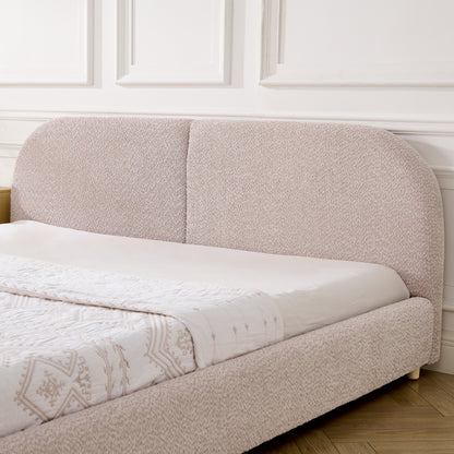 King Size Upholstered Bed Frame, Modern Minimalist Style with Tall Curved Headboard, Premium Circle Yarn Fabric & Sturdy Leg Support, Mattress Not Included-Pink image 4