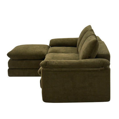Modular Sectional Sofa, L Shape Cloud Couch with 1 Movable Ottoman, Comfy Chenille Deep Seat Sofa with Soft Pillows for Living Room Apartment (Green) image 12