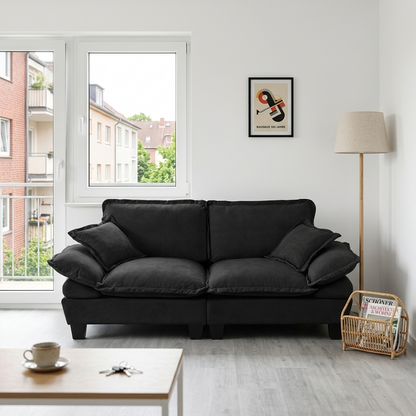 Chenille Sailboat Sofa, 2-Seater Modular Loveseat with Curved Armrests, Comfort-First Couch for Small Spaces & Apartments, Black image 9