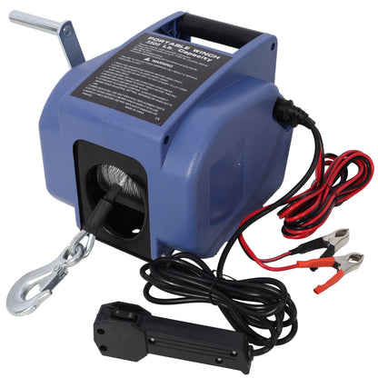 12v 2000lbs Trailer Winch,Reversible Electric Winch,for Boats up to 5000 lbs,Galvanized Wire Rope,with extra pulley hook, Rapid Mount, wirelss remote control,power in and power out.blue plastic casing image 2