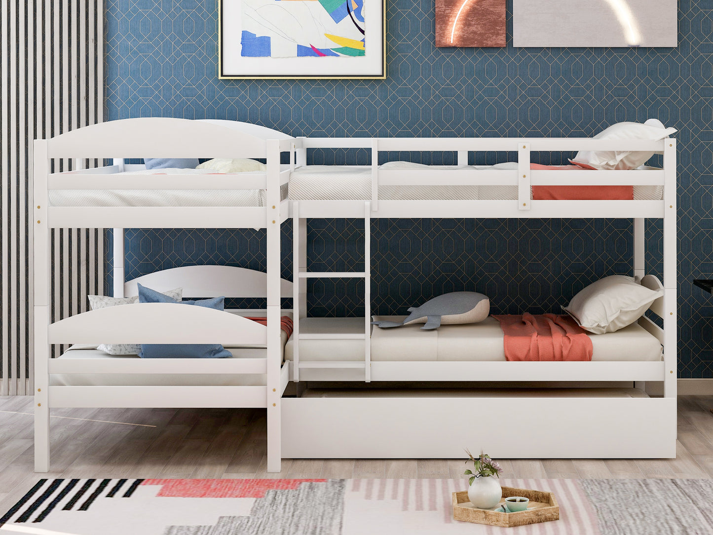 Twin L-Shaped Bunk bed with Trundle-White{OLD SKU:LT000024AAK} image 2