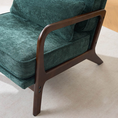 Mid-Century Modern Lounge Chair Single, Upholstered Living Room Chair with Curved Wood Armrests and Lumbar Cushion,Accent Chair for Living Room, Bedroom, Indoor, Dark Green image 8