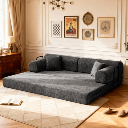 Convertible Sleeper Sofa Bed,two-tone blended fabric Folding Mattress Couch with Fixed-Shape Frame, Floor Sofa Lounge Couch for Living Room Bedroom(Speckled Black) image 3