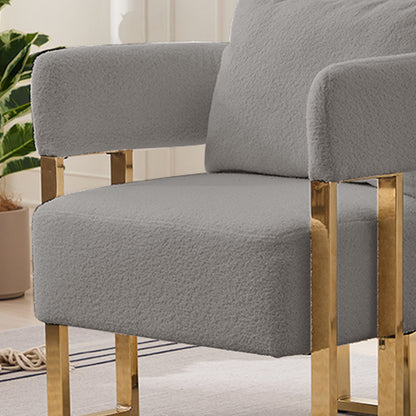 TS Modern decorative chair, living room side chair with gold metal legs, no wheels, suitable for dressing area, reception room, office,Teddy fleece upholstered metal foot sofas 2PCS Grey image 6