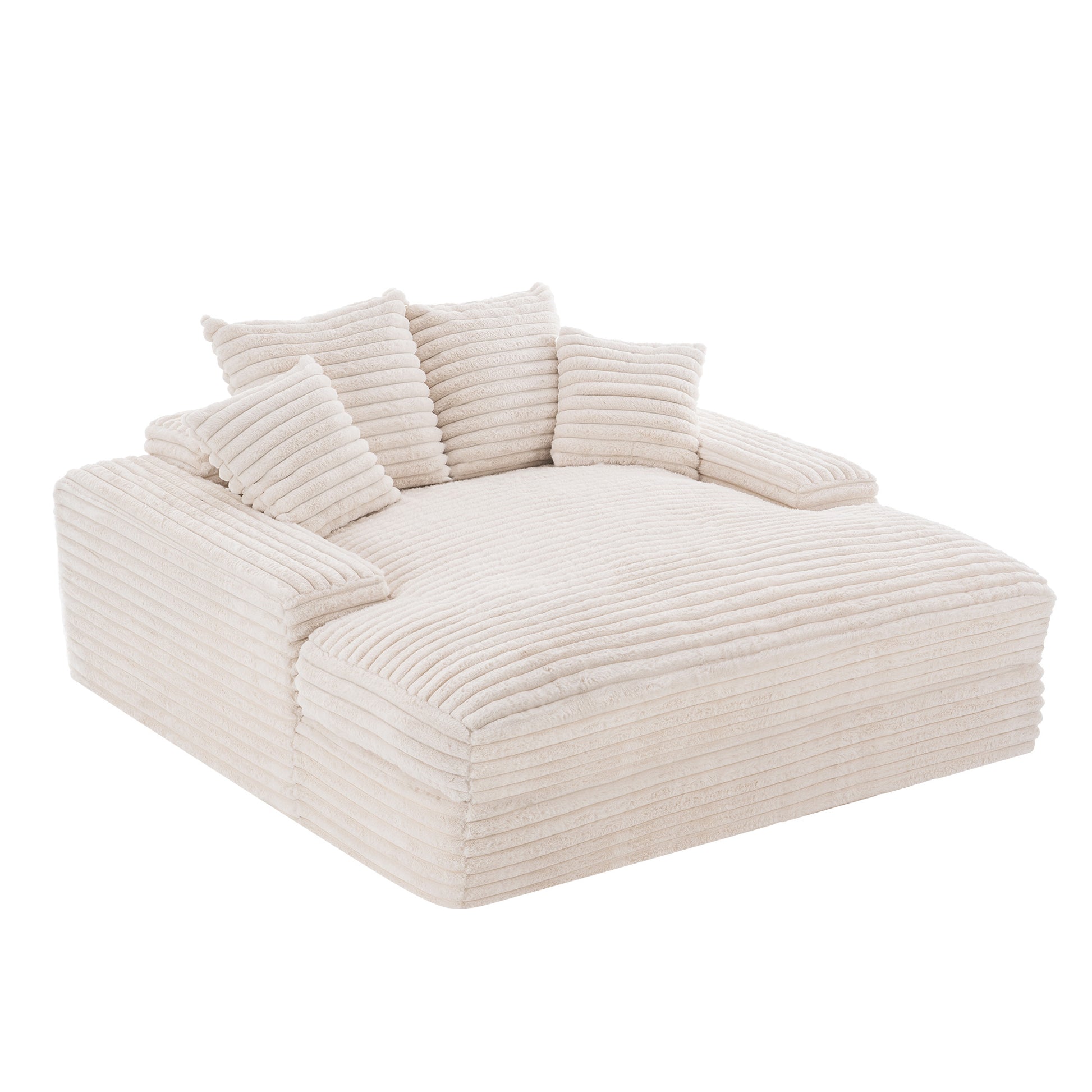 028-Oversized chaise Lounge chair, Upholstered Sleeper Sofa Bed with 4 Throw Pillows and Armrests, Corduroy Fabric Plush Lounge Chair Bed for Living Room, Apartment & Small Spaces, Beige image 11