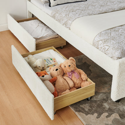 Queen Size Vertical Channel Tufted Headboard & Nailhead Trim Space Saving Upholstered Bed, Multi-functional Design with 2 Storage Drawers and Pull-out Trundle Bed, Chenille image 7