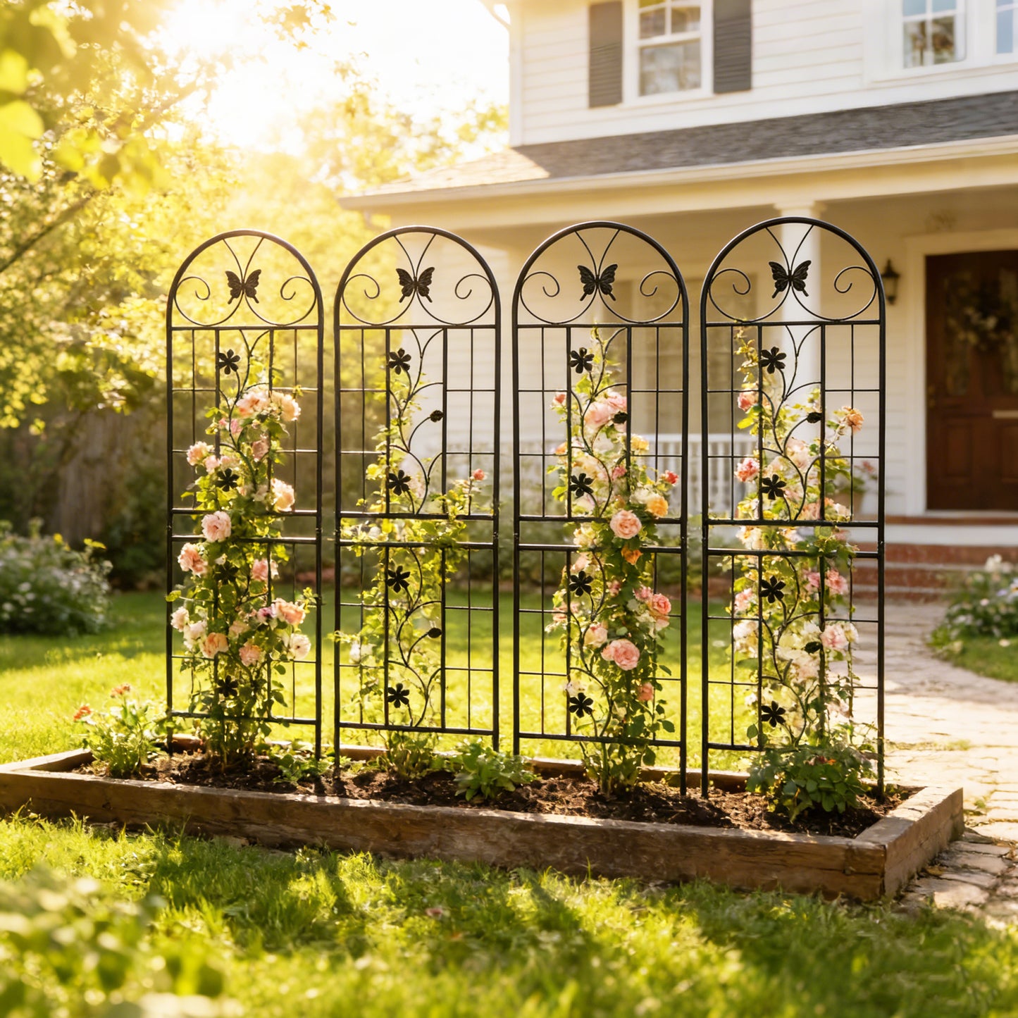 4 Pack Metal Garden Trellis 71" x 19.7" Rustproof Trellis for Climbing Plants Outdoor Flower Support Black image 5