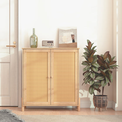 Mid-Century Modern Storage Cabinet with Woven Rattan Doors & Adjustable Shelves - Perfect for Living Room & Dining Room image 1