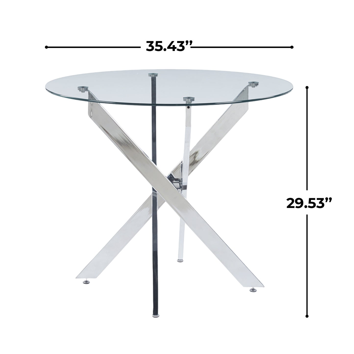 Dining Table with cross metal leg and tempered glass,Modern Space Saving Kitchen Table for Living Room,chrome legs image 5