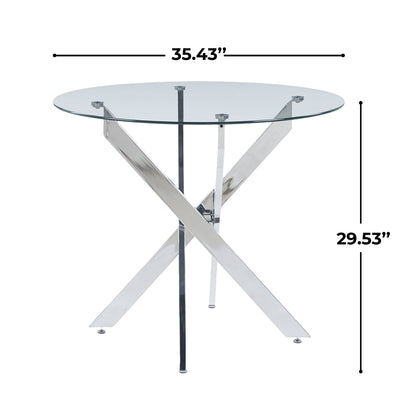 Dining Table with cross metal leg and tempered glass,Modern Space Saving Kitchen Table for Living Room,chrome legs image 5