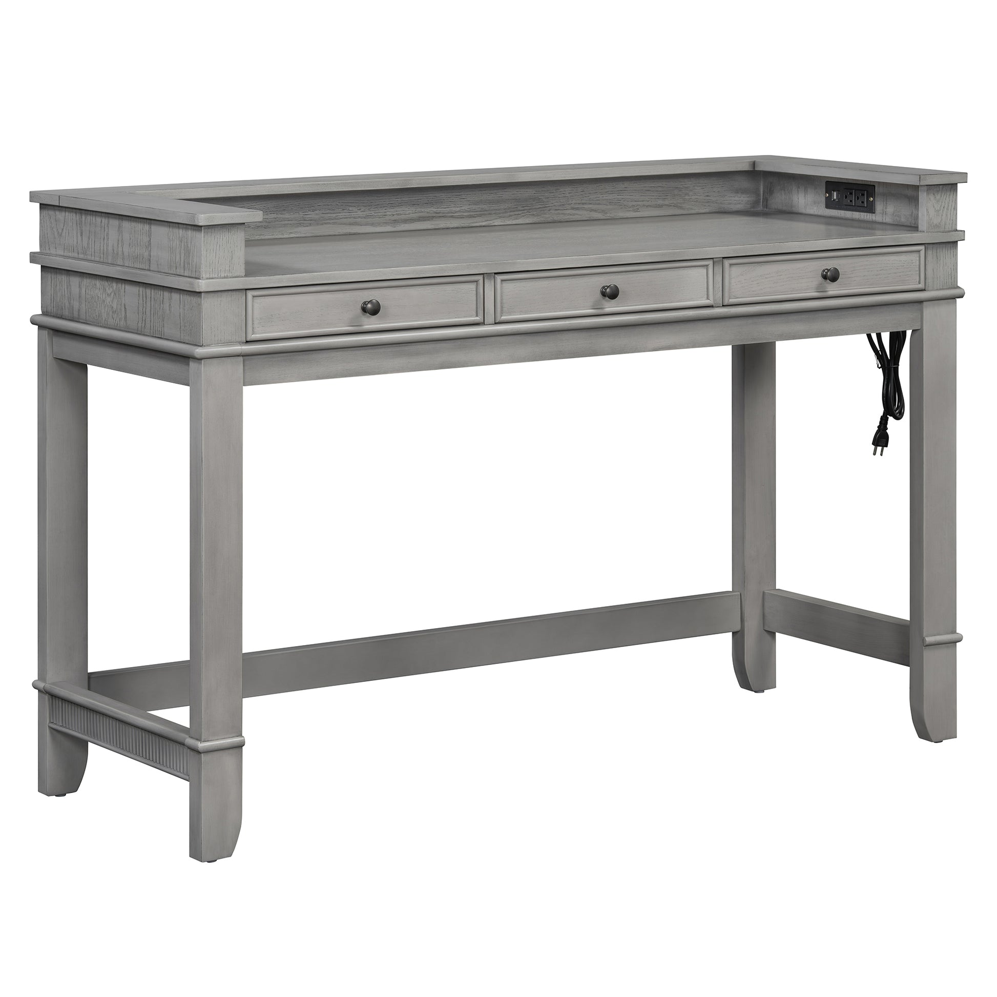 TREXM 4-Piece Dining Table Set for 3, Retro Kitchen Table and Chairs Set with 3 Storage Drawers, Ideal for Small Spaces (Light Grey) image 11