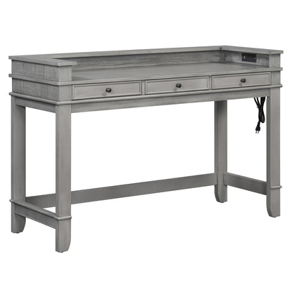 TREXM 4-Piece Dining Table Set for 3, Retro Kitchen Table and Chairs Set with 3 Storage Drawers, Ideal for Small Spaces (Light Grey) image 11