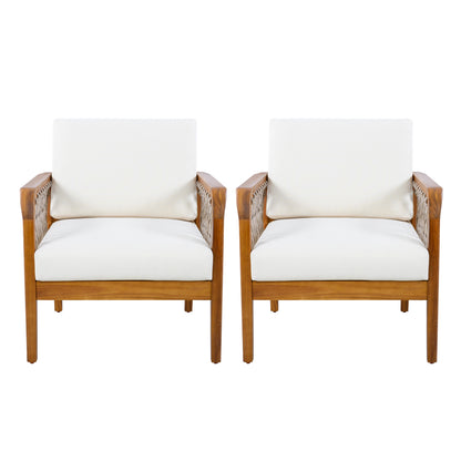 Outdoor Acacia Wood Club Chair with Handwoven Rope(Set of 2), Teak Finish image 5