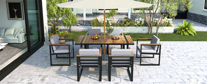 7 Pieces Outdoor Dining Set Patio Dining Table and Chair Set with and Removable Cushions for Patio, Backyard, Garden, Grey image 9