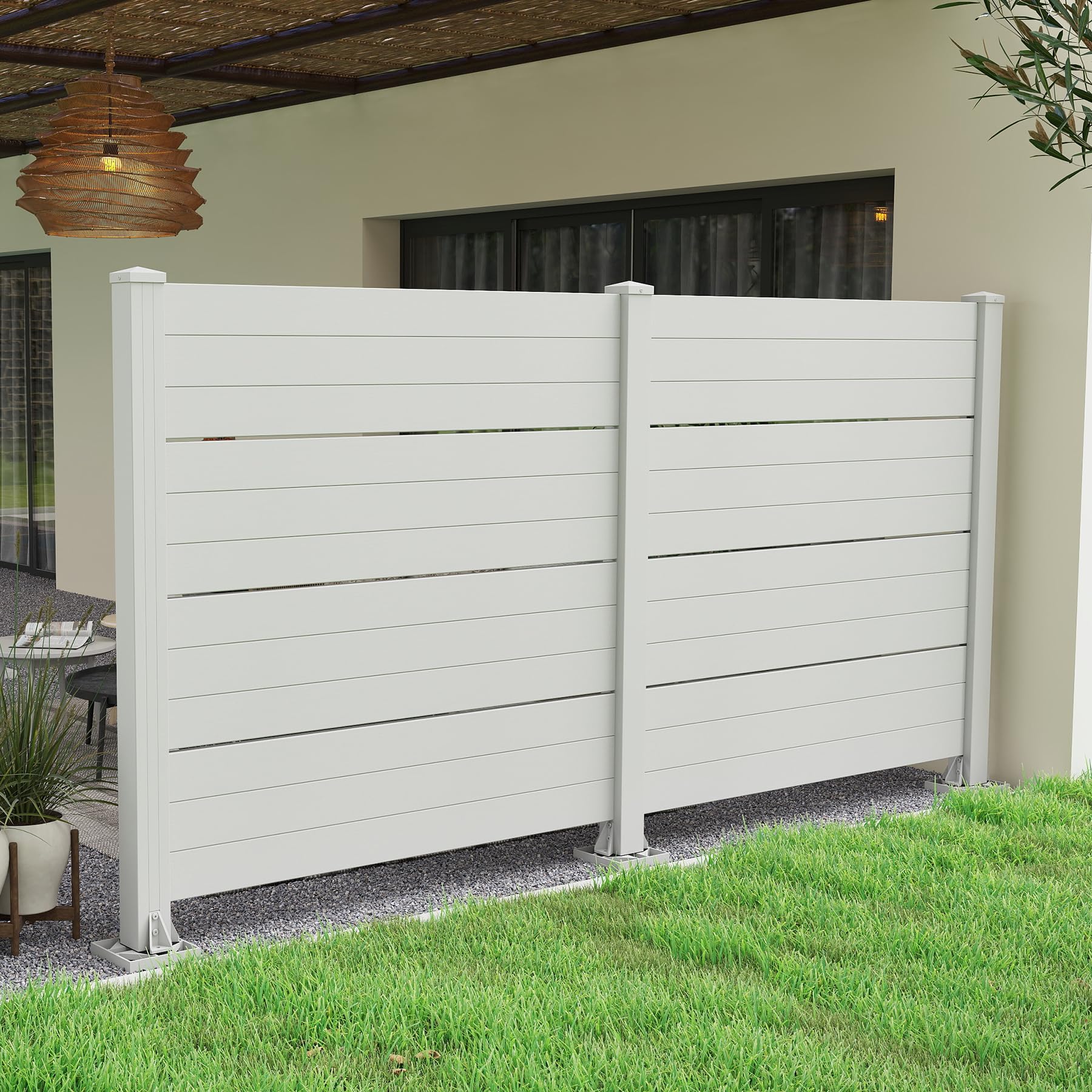 50" W x 49" H Outdoor Privacy Screen, Air Conditioner Fence, All-Weather Vinyl Privacy Fence Screens with Aluminum Posts, 2 Panels, White image 3