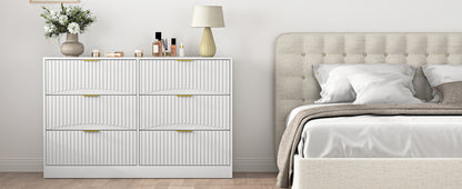 Modern 6-Drawer Dresser, Chest of Drawers for Bedroom, Living Room, Hallway, and Entryway - Large Storage Cabinet, White,Drawer panel with wavy patterns image 10