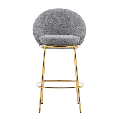 Celano Indoor Metal Upholstered Barstool, Gold-Plated Frame and Mixed Gray Upholstery, Set of 2 image 7