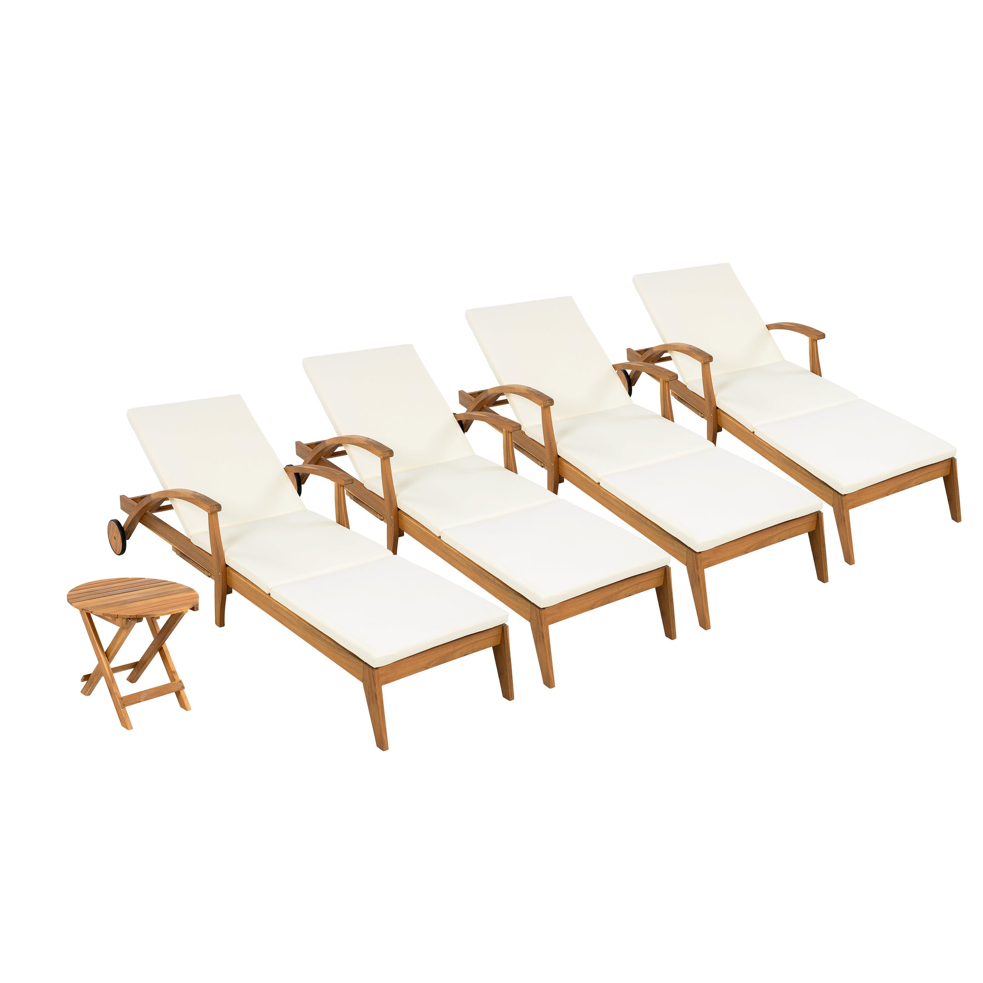 OUTDOOR RECLINER SIDE TABLE SET - COMES WITH 2 INCH CUSHION AND ADJUSTABLE BACKREST CHAISE LOUNGE WITH WHEEL & FOLDABLE AND ADJUSTABLE ACACIA WOOD SIDE TABLE FOR POOLSIDE PORCH image 11