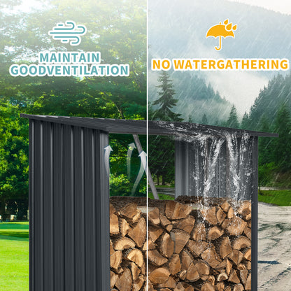 3ft x 5ft Outdoor Meta Firewood Rack,Open Wood Shed For Firewood, Pellet, or Lumber Storage, Black image 5