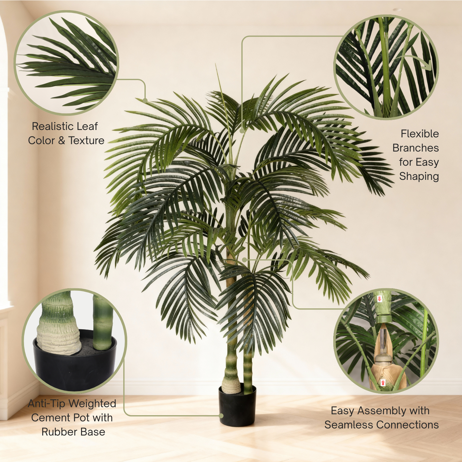 6FT Artificial Palm Tree with Black Plastic Pot, Tropical Fake Plant for Indoor Outdoor Decoration, Faux Palm, 1pc/set image 5