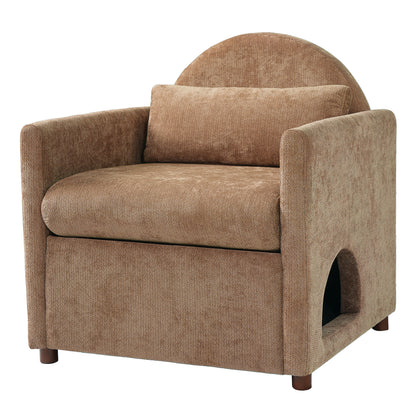 Coffee Pet Friendly Accent Chair with Hidden Pet Nook, Acacia Wood Legs, 220lbs Weight Capacity, Modern Upholstered Armchair for Living Room image 6