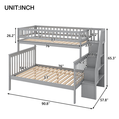 Twin over Full Stairway Bunk Bed with Storage, Gray image 5