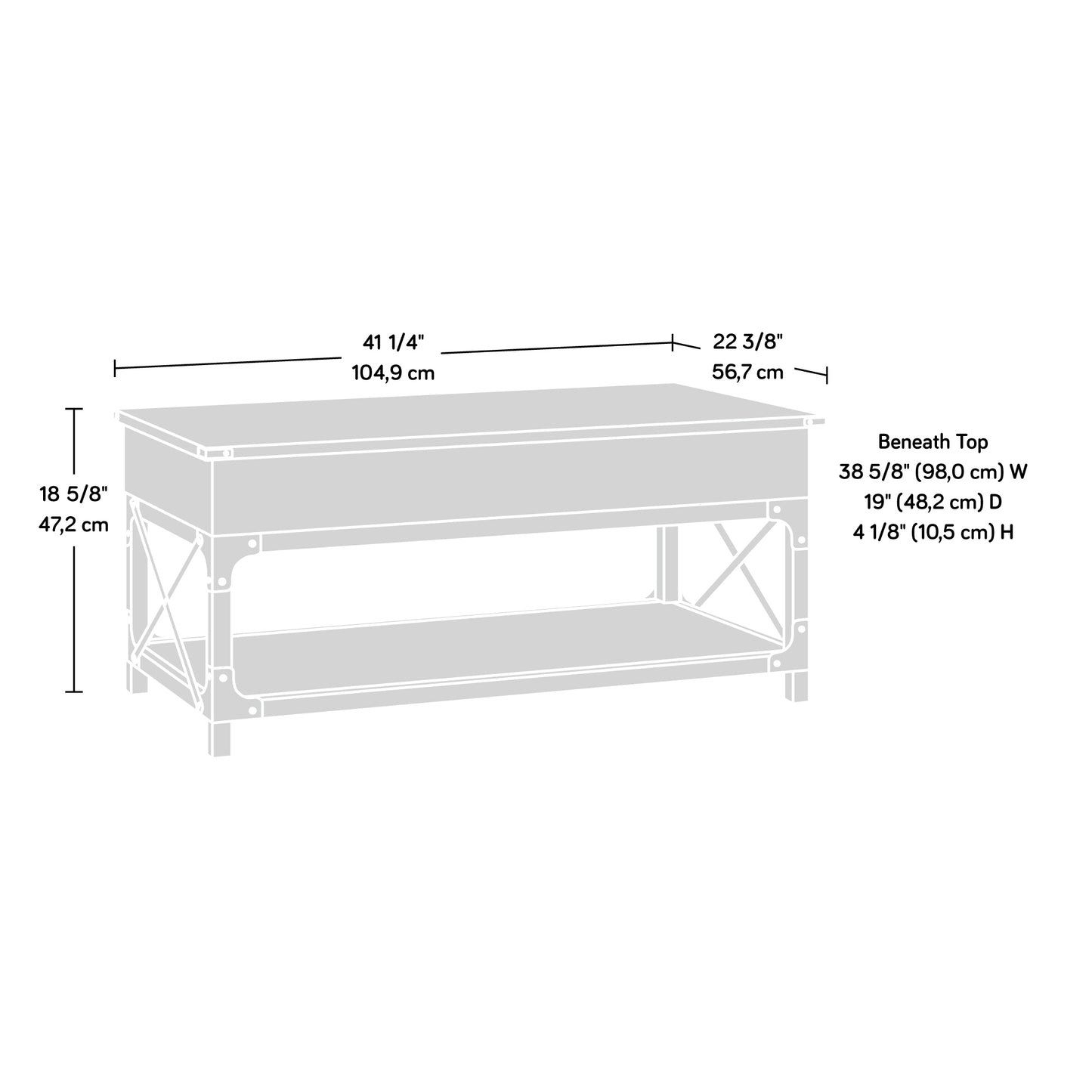 Lift-Top Coffee Table with Industrial Style, Brown finish image 12