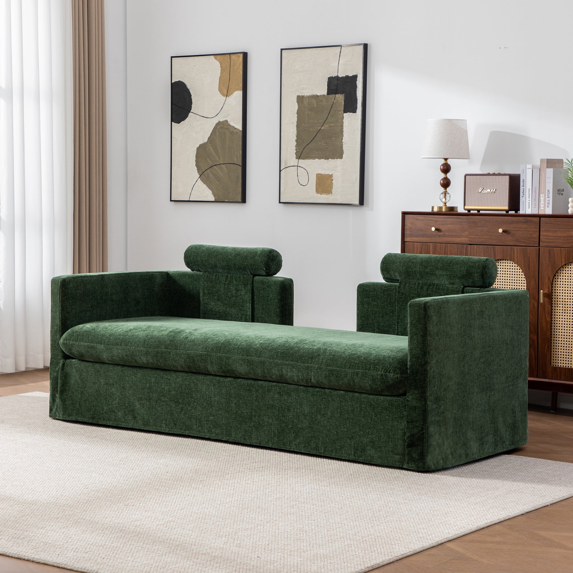 82.68" Wide Extra-large Double-seater Sofa, Chenille Upholstered, With Two Armrest Pillows And Two Backrest Pillows, Suitable For Bedrooms, Living Rooms, And Window Seating.Green image 5