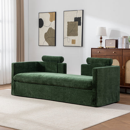 82.68" Wide Extra-large Double-seater Sofa, Chenille Upholstered, With Two Armrest Pillows And Two Backrest Pillows, Suitable For Bedrooms, Living Rooms, And Window Seating.Green image 5