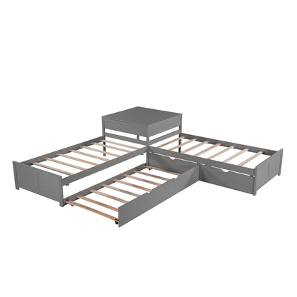 L-shaped Platform Bed with Trundle and Drawers Linked with built-in Desk,Twin,Gray(Old SKU:SM000916AAE-1) image 12