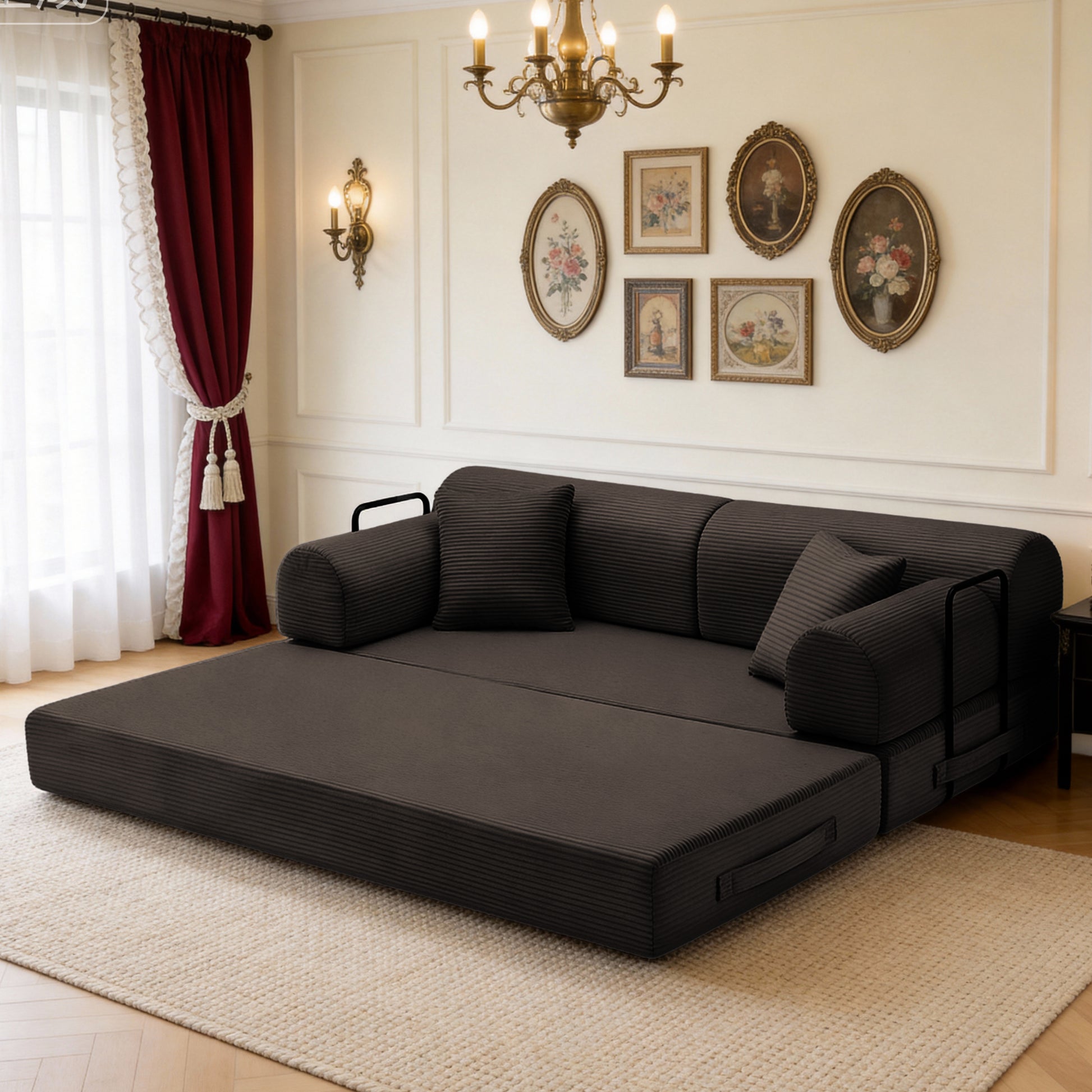 Convertible Sleeper Sofa Bed,Corduroy Folding Mattress Couch with Fixed-Shape Frame, Floor Sofa Lounge Couch for Living Room Bedroom(Brown) image 3