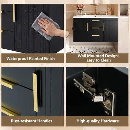 36'' Wall Mounted Bathroom Vanity with Resin Sink, Floating Bathroom Storage Cabinet with 2 Drawers, Solid Wood Bathroom Cabinet (Same as N710S236003B) image 5
